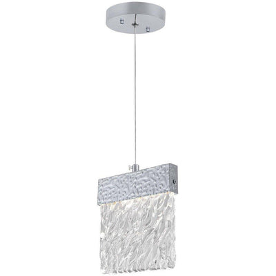 LED Steel with Textuered Frame and Crystal Panel Pendant - LV LIGHTING