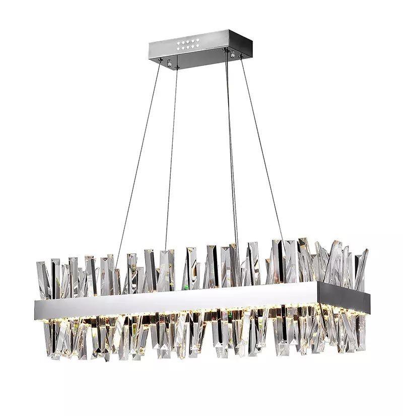 LED Chrome with Crystal Rectangular Linear Pendant - LV LIGHTING