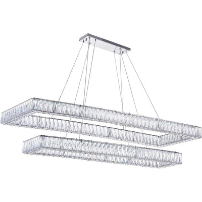 LED Chrome with Crystal Rectangular 2 Tier Linear Chandelier - LV LIGHTING