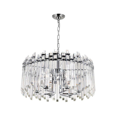 Chrome with Crystal Rod Round Chandelier - LV LIGHTING