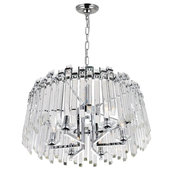 Chrome with Crystal Rod Round Chandelier - LV LIGHTING
