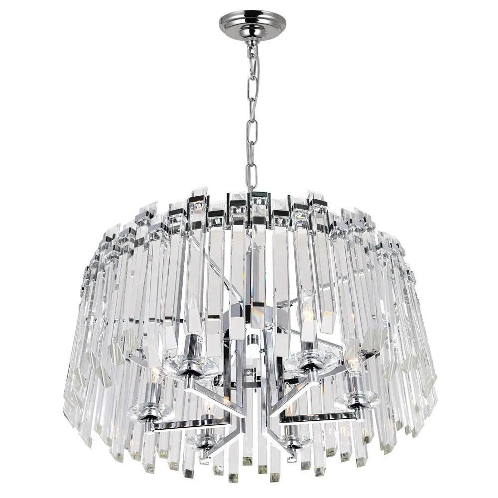Chrome with Crystal Rod Round Chandelier - LV LIGHTING