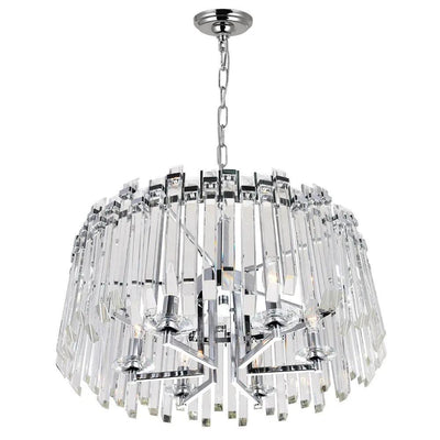 Chrome with Crystal Rod Round Chandelier - LV LIGHTING