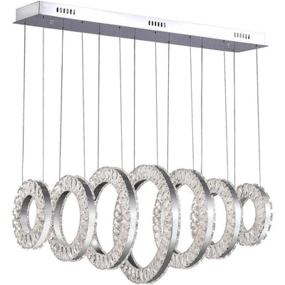 LED Chrome with Crystal Vertical Rings Linear Pendant - LV LIGHTING