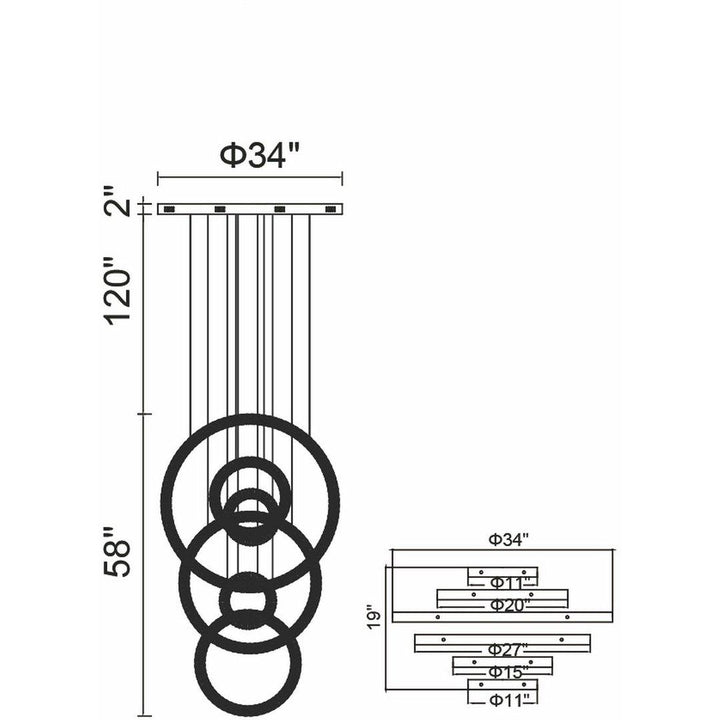 LED Chrome Vertical Rings Chandelier - LV LIGHTING