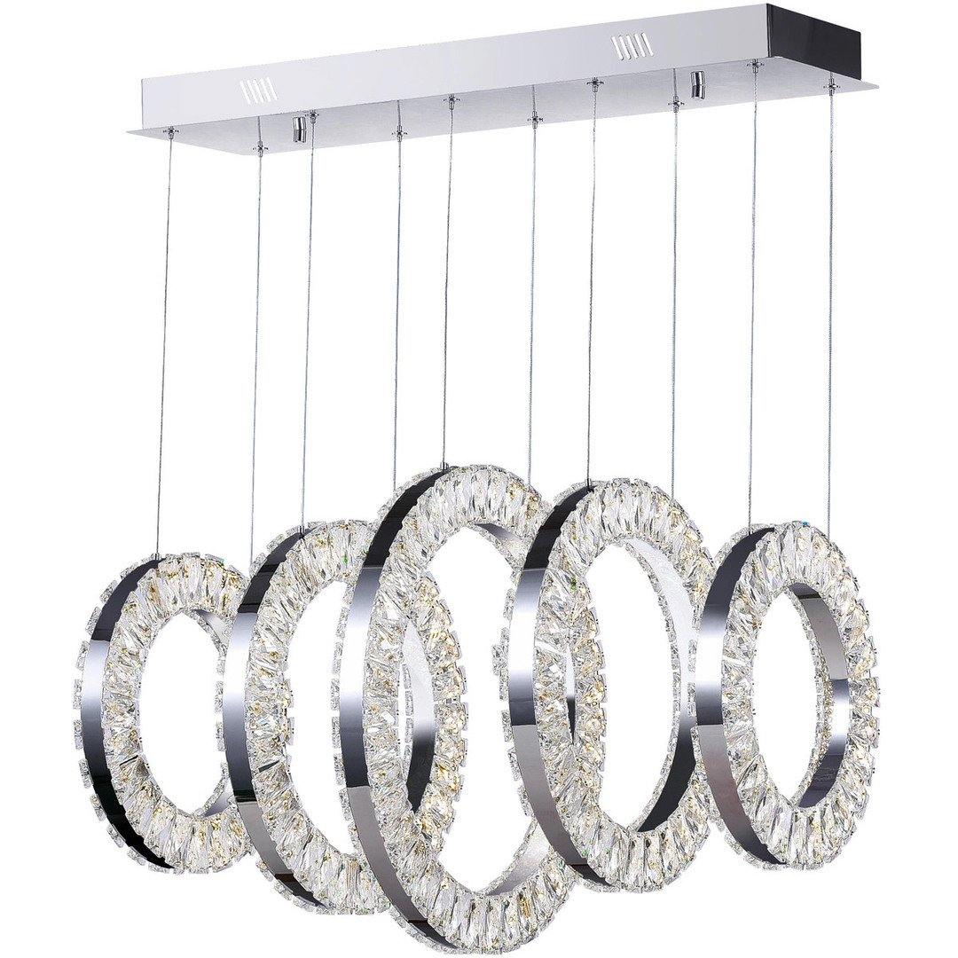 LED Chrome with Vertical Crystal Ring Linear Pendant - LV LIGHTING
