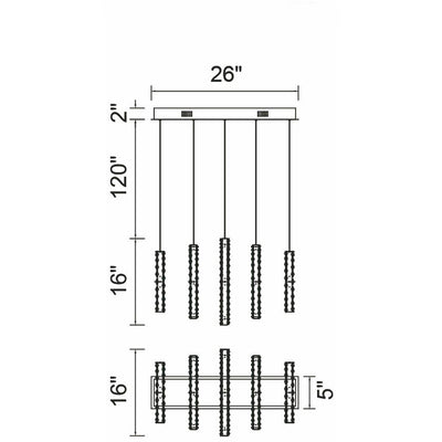 LED Chrome with Vertical Crystal Ring Linear Pendant - LV LIGHTING