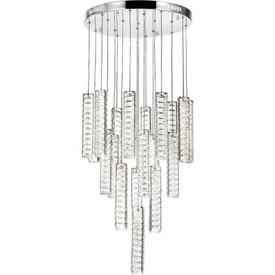 LED Chrome with Vertical Crystal Round Chandelier - LV LIGHTING