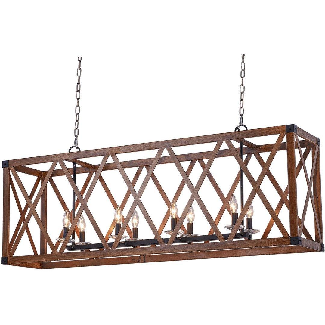 Black with Wood Grain Open Air Frame Linear Pendant - LV LIGHTING
