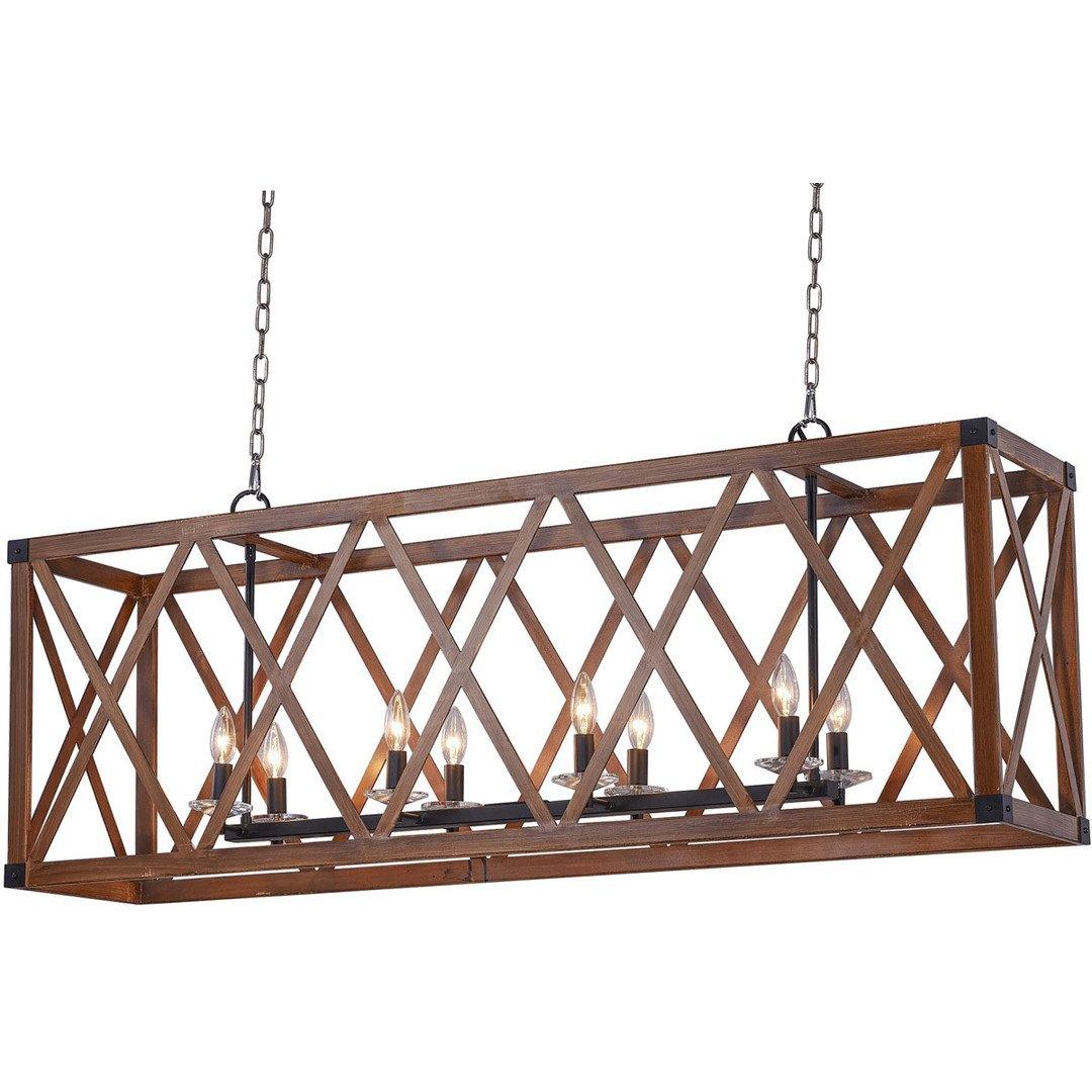 Black with Wood Grain Open Air Frame Linear Pendant - LV LIGHTING