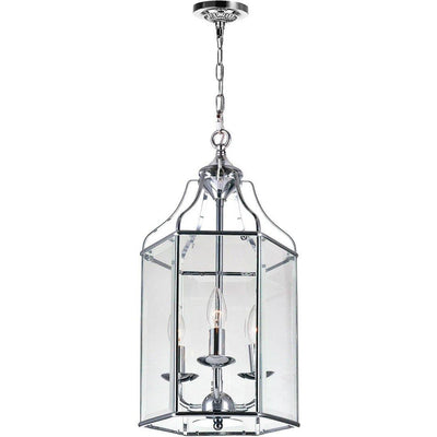 Chrome with Glass Panel Hexagon Pendant - LV LIGHTING