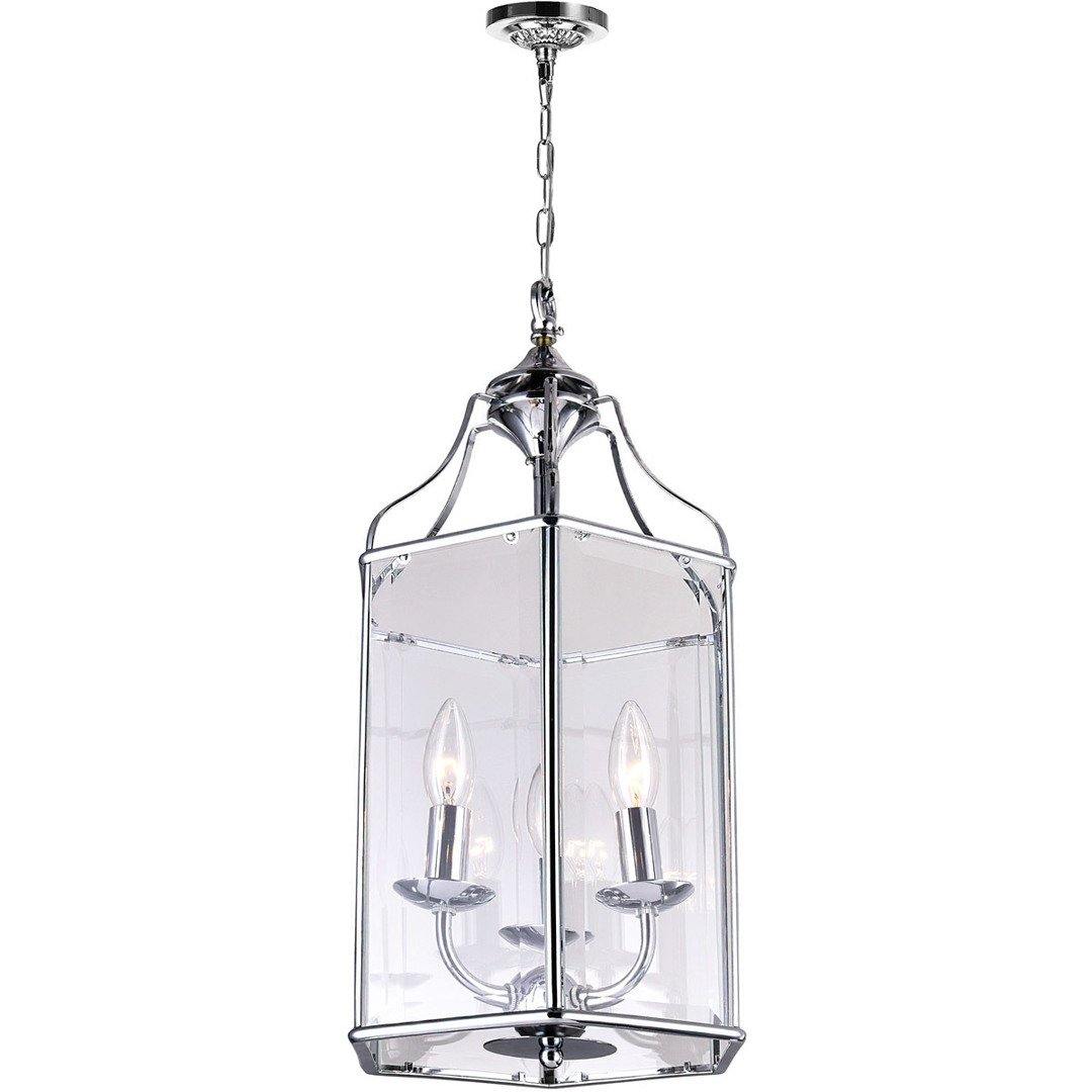 Chrome with Glass Panel Hexagon Pendant - LV LIGHTING