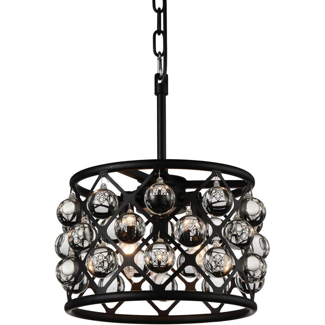 Black with Clear Crystal Drop Drum Shade Pendant - LV LIGHTING