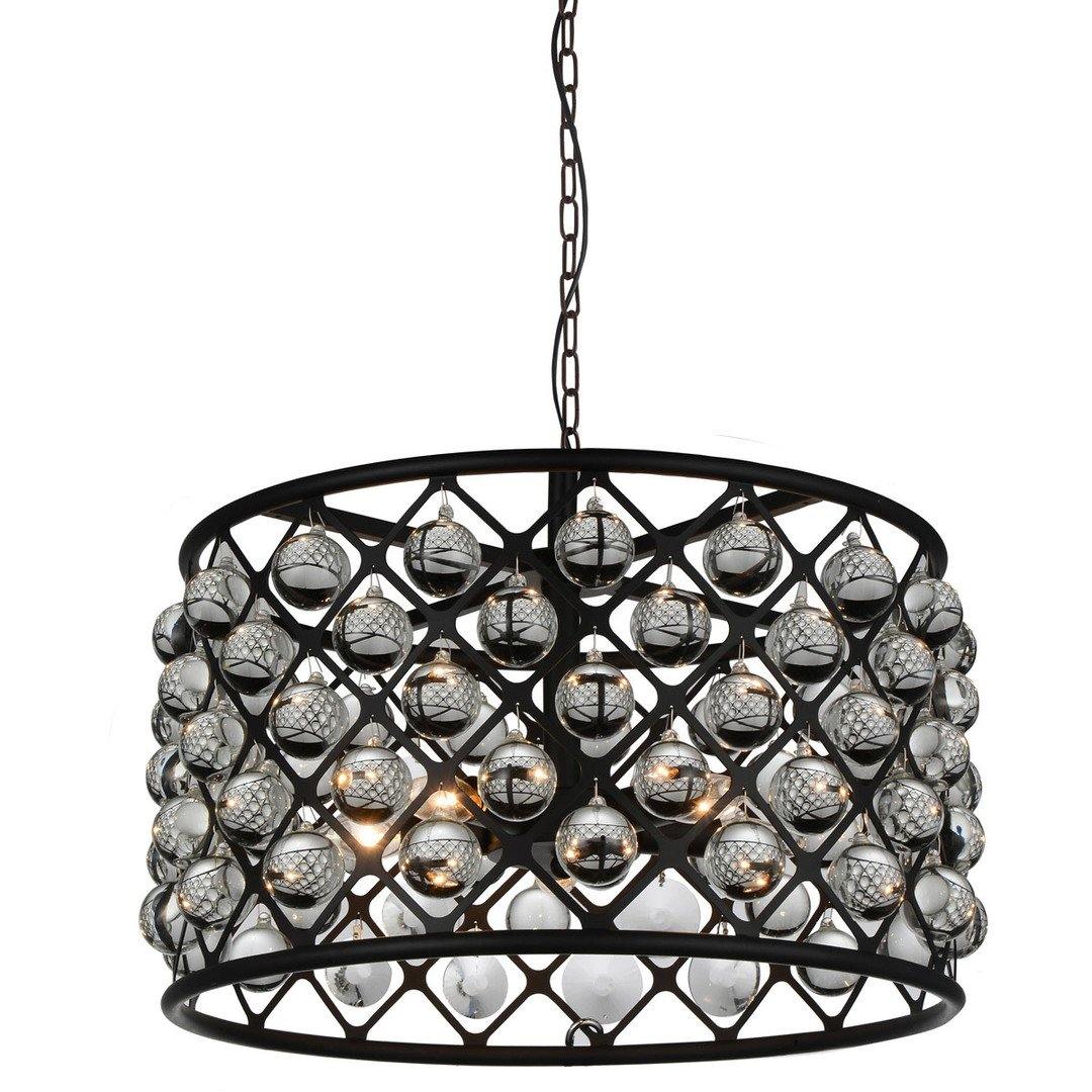 Black with Crystal Drop Drum Shade Chandelier - LV LIGHTING