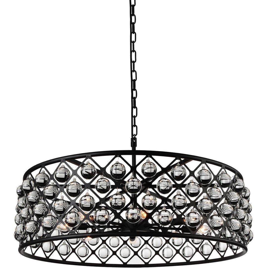 Black with Crystal Drop Drum Shade Chandelier - LV LIGHTING