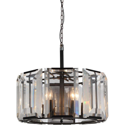 Black with Crystal Panel Drum Shade Chandelier - LV LIGHTING