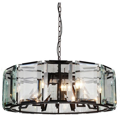 Black with Crystal Panel Drum Shade Chandelier - LV LIGHTING