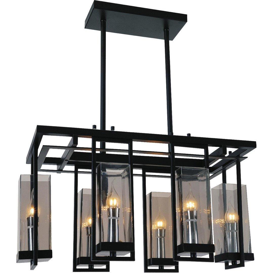 Black wit Rectangular Smoked Glass Shade Linear Chandelier - LV LIGHTING