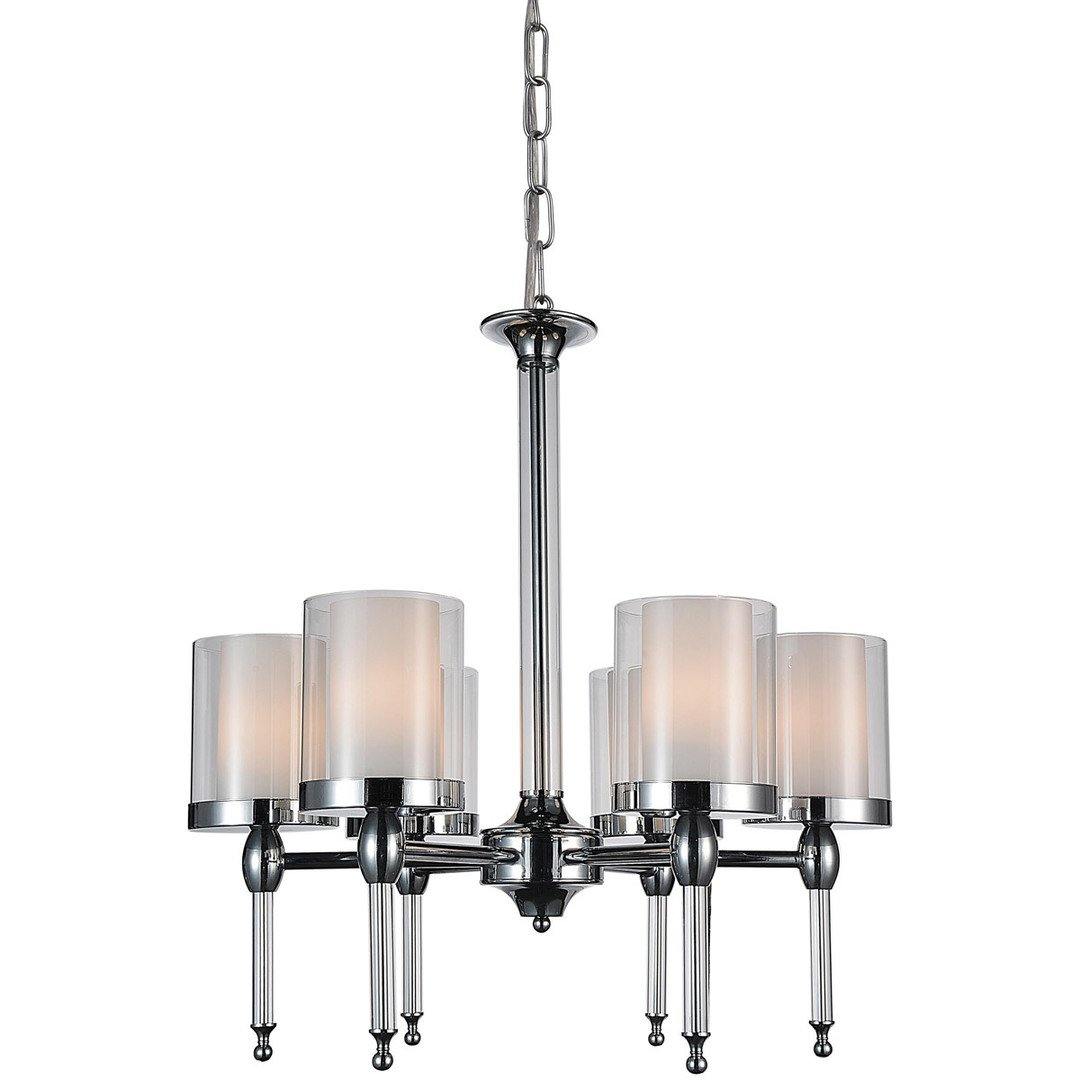 Chorme with Cylindrical Clear and Frosted Class Shade Chandelier - LV LIGHTING