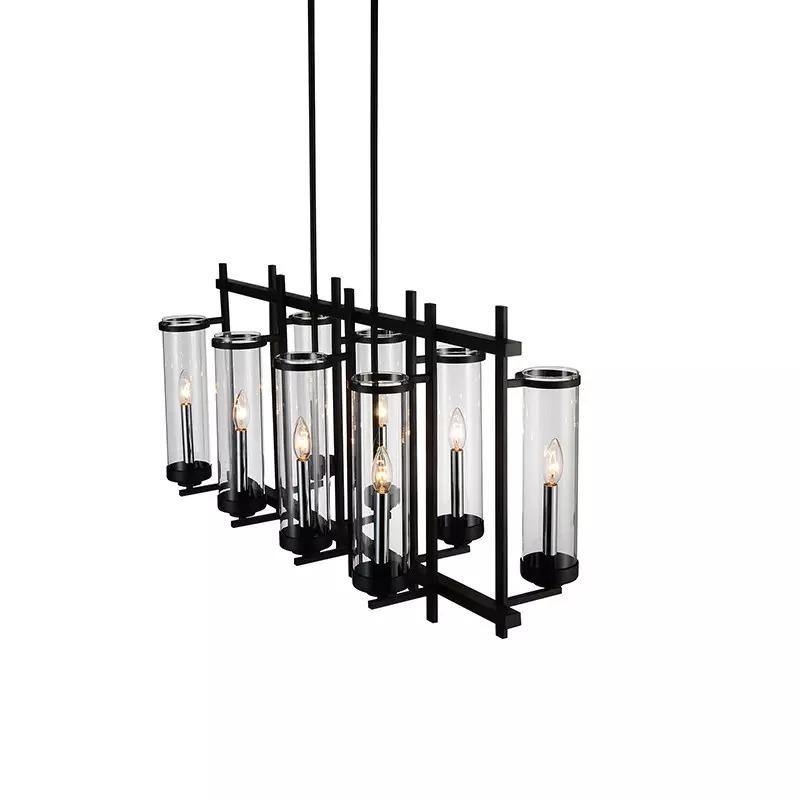 Black with Clear Cylindrical Glass Shade Linear Chandelier - LV LIGHTING