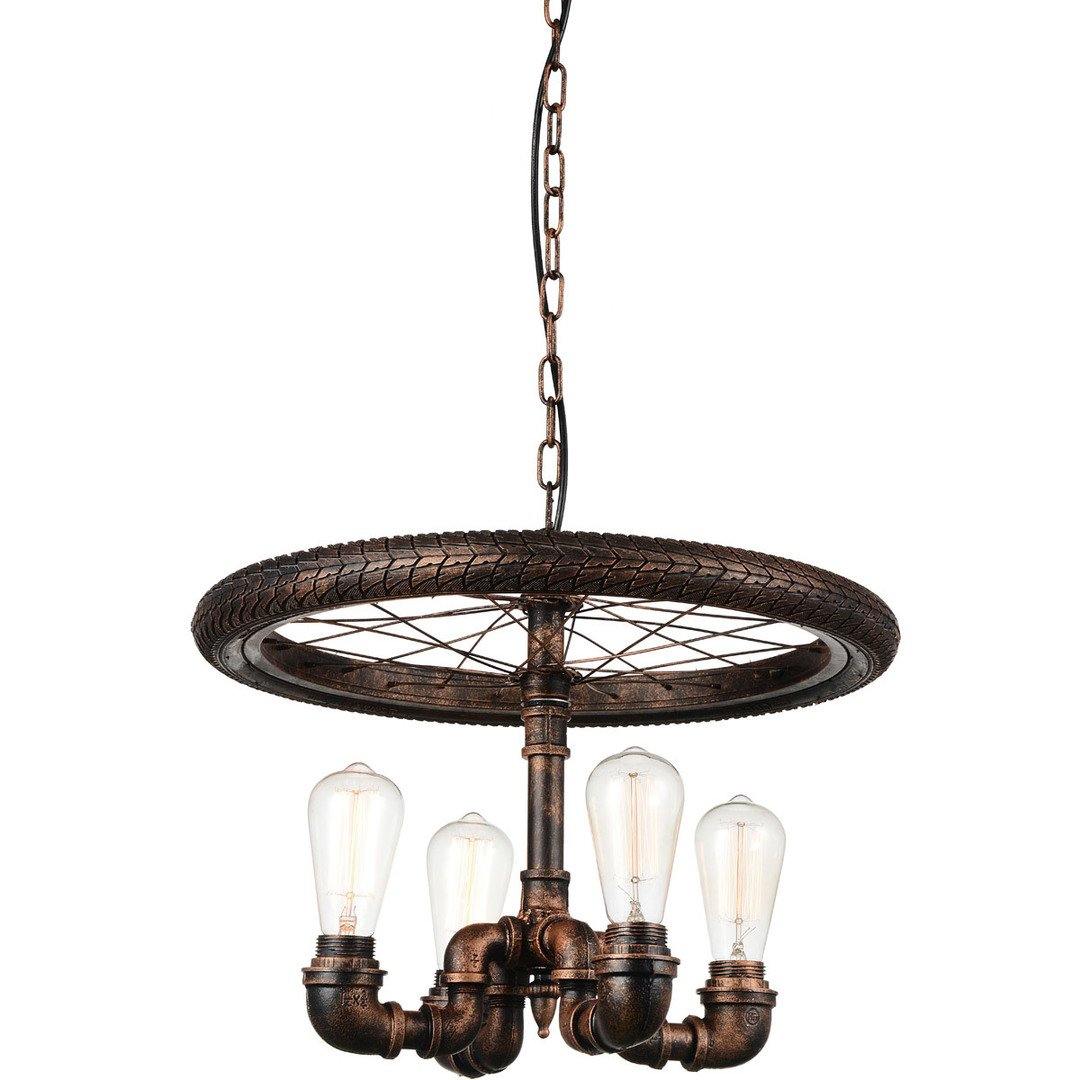 Blackened Copper Pipe with Wheel Chandelier - LV LIGHTING