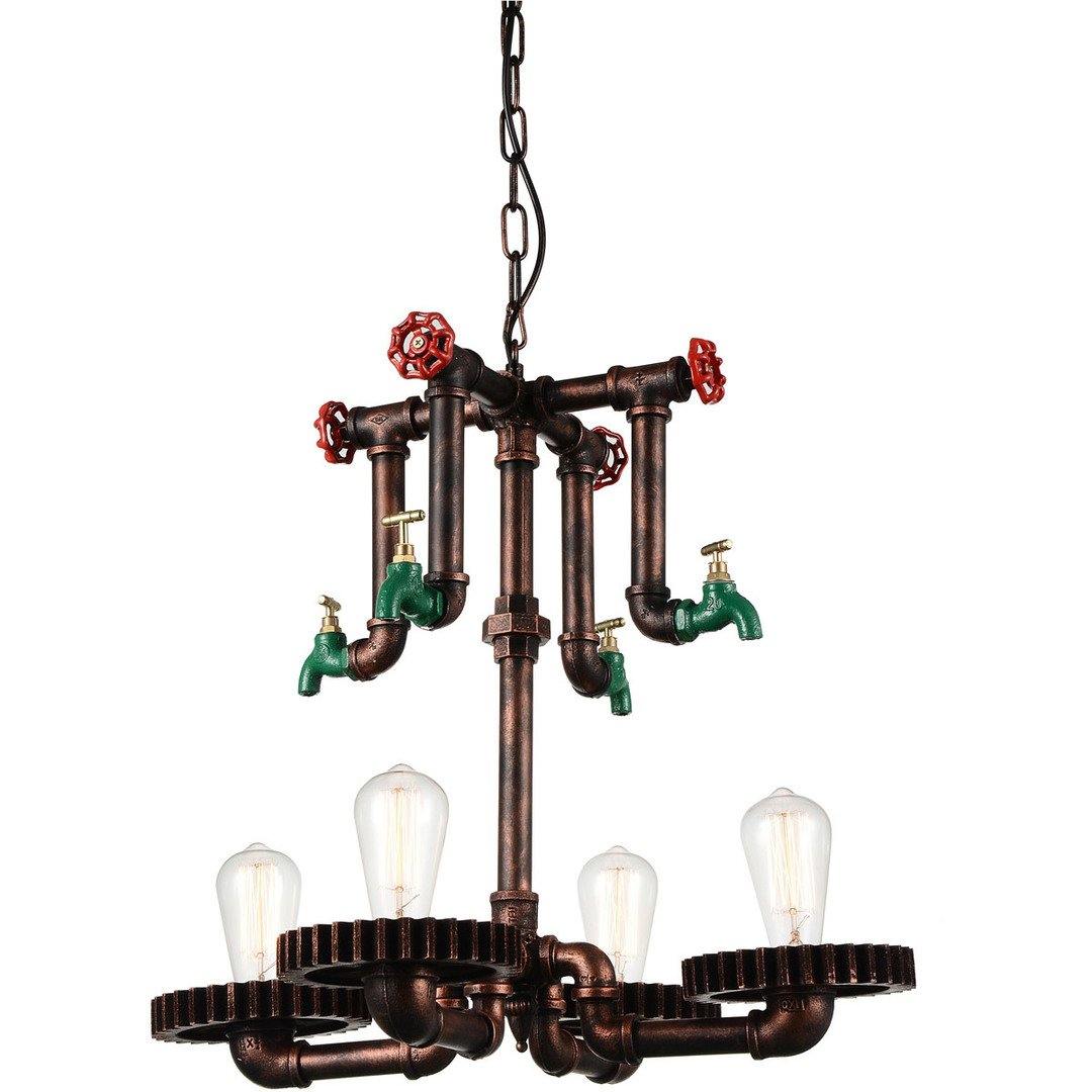 Speckled Copper Pipe and Gear Chandelier - LV LIGHTING