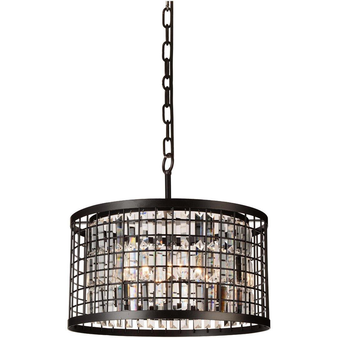 Dark Brown Frame Caged with Crystal Drum Shade Pendant - LV LIGHTING