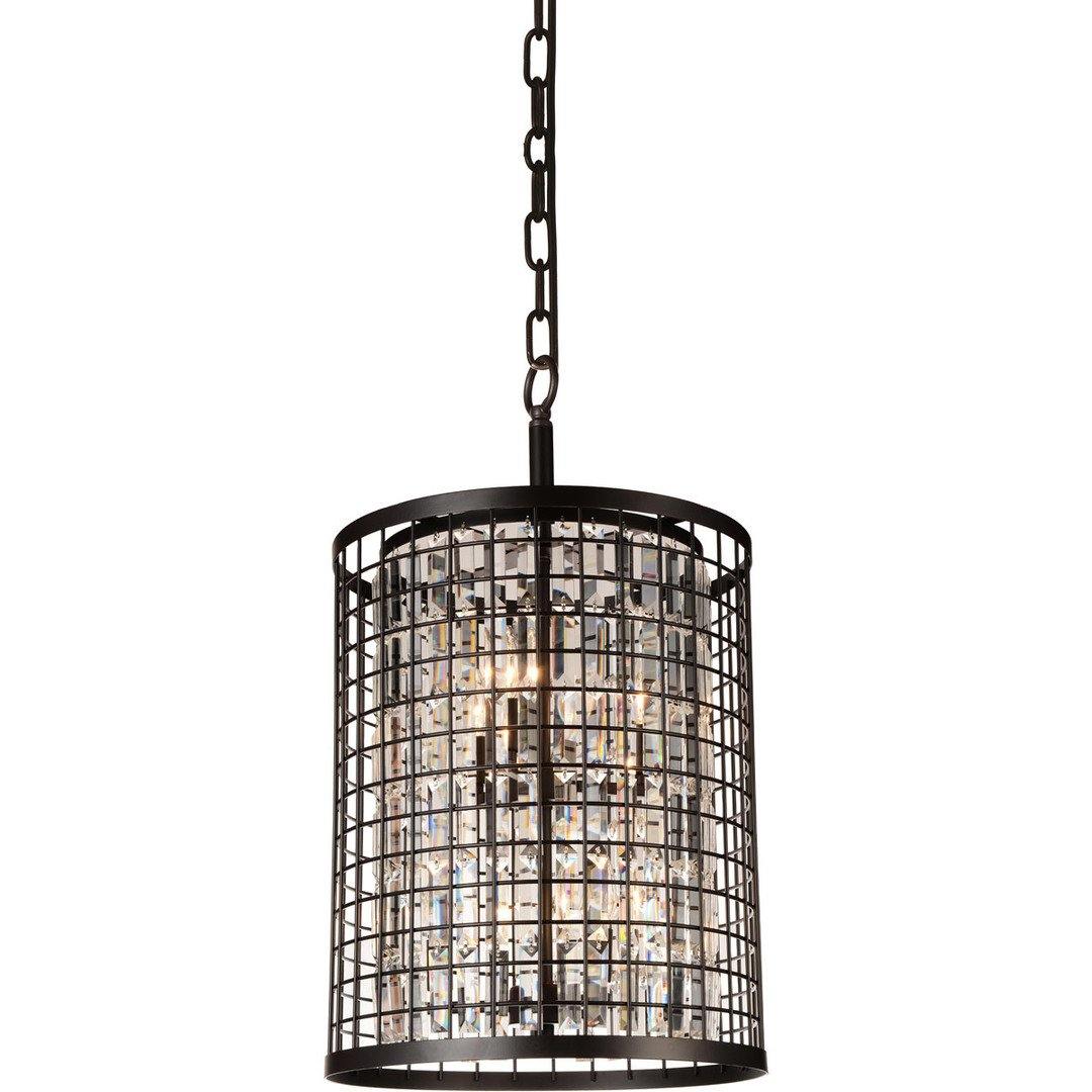 Dark Brown Frame Caged with Crystal Drum Shade Pendant - LV LIGHTING