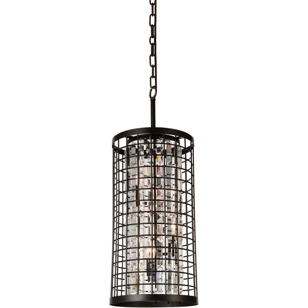 Dark Brown Frame Caged with Crystal Drum Shade Pendant - LV LIGHTING