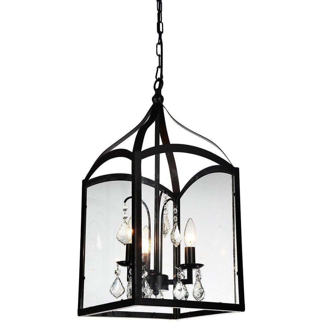 Black with Clear Glass Shade Caged Pendant - LV LIGHTING