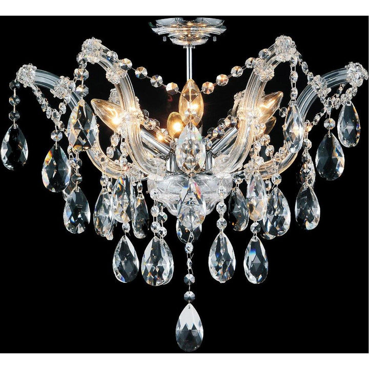 Chrome with Crystal Strand and Drop Semi Flush Mount - LV LIGHTING