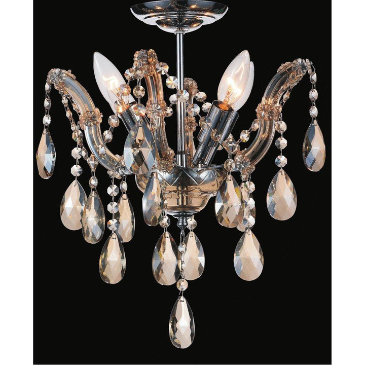 Chrome with Crystal Strand and Drop Semi Flush Mount - LV LIGHTING
