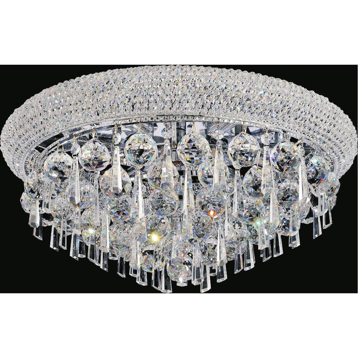 Chrome with Crystal Drop Round Flush Mount - LV LIGHTING