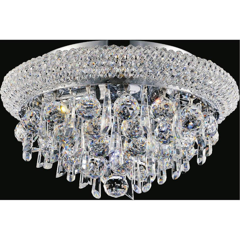 Chrome with Crystal Drop Round Flush Mount - LV LIGHTING