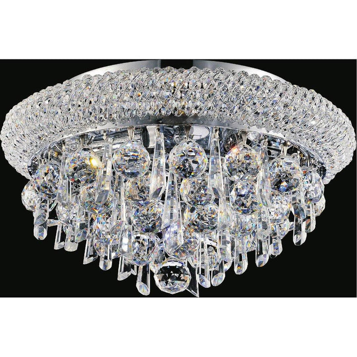 Chrome with Crystal Drop Round Flush Mount - LV LIGHTING