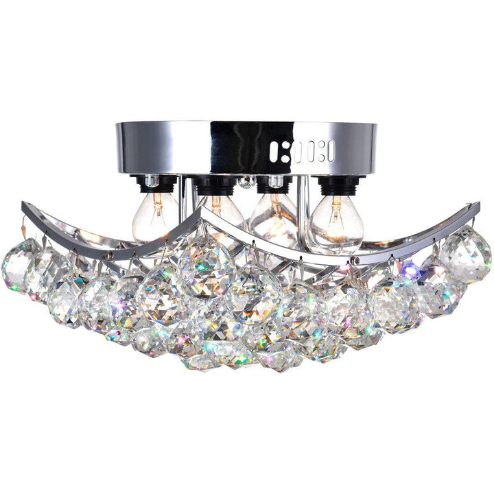 Chrome with Crystal Drop Flush Mount - LV LIGHTING