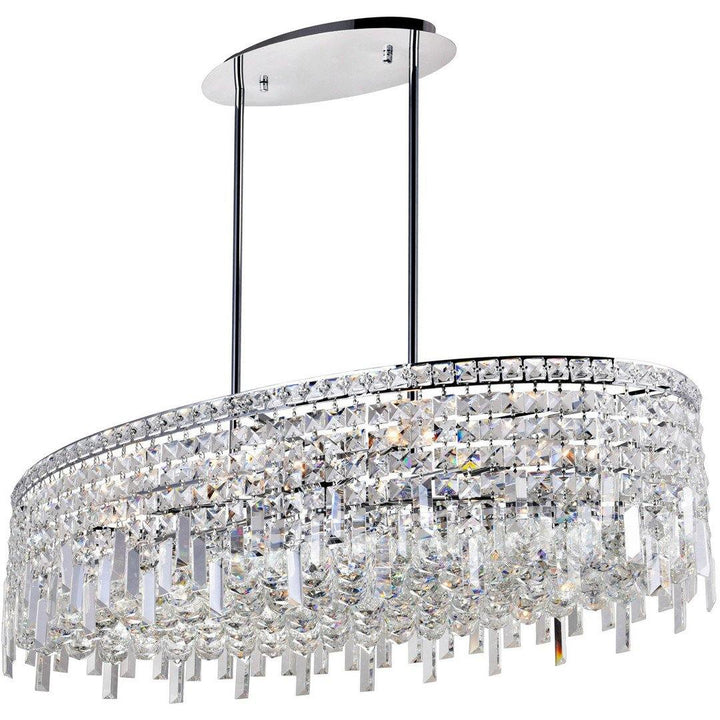 Chrome with Crystal Drop Linear Oval Chandelier - LV LIGHTING