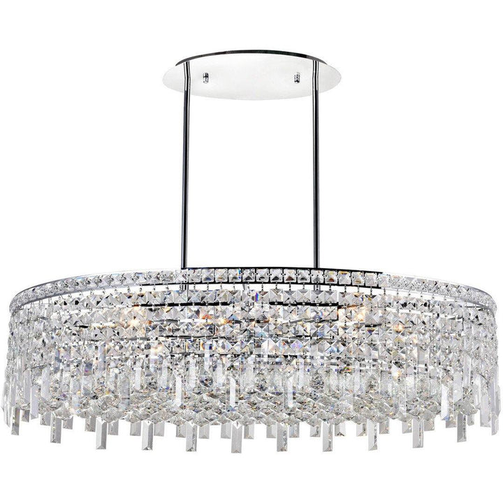 Chrome with Crystal Drop Linear Oval Chandelier - LV LIGHTING
