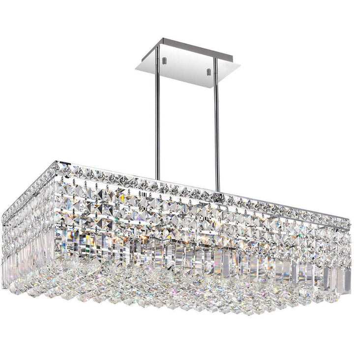 Chrome Rectangular Frame with Crystal Drop Linear Chandelier - LV LIGHTING