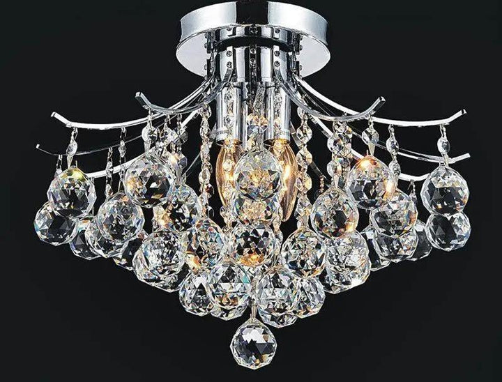 Steel with Crystal Drop and Strand Flush Mount - LV LIGHTING
