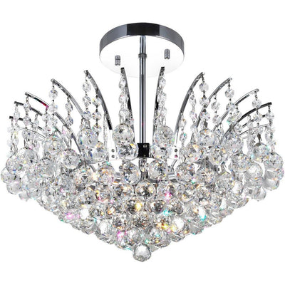 Chrome with Crystal Strand and Drop Flush Mount - LV LIGHTING