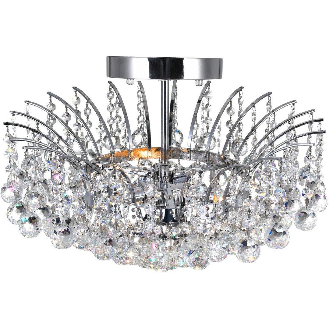 Chrome with Crystal Strand and Drop Flush Mount - LV LIGHTING