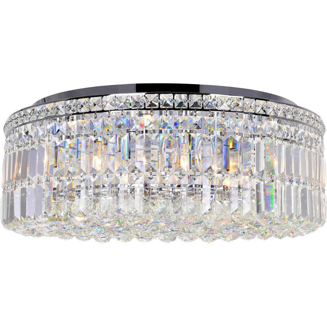 Chrome with Crystal Drop and Strand Round Flush Mount - LV LIGHTING