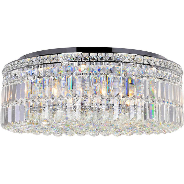 Chrome with Crystal Drop and Strand Round Flush Mount - LV LIGHTING