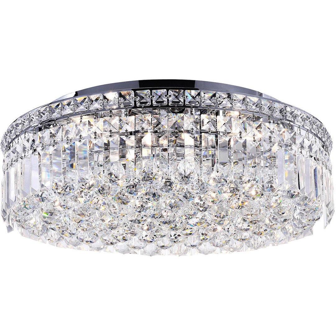 Chrome with Crystal Drop and Strand Round Flush Mount - LV LIGHTING