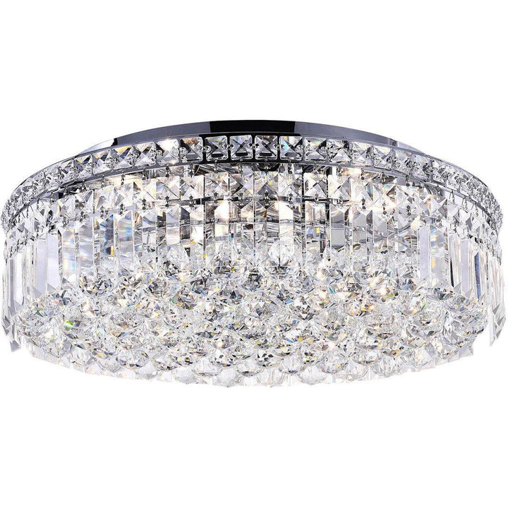 Chrome with Crystal Drop and Strand Round Flush Mount - LV LIGHTING