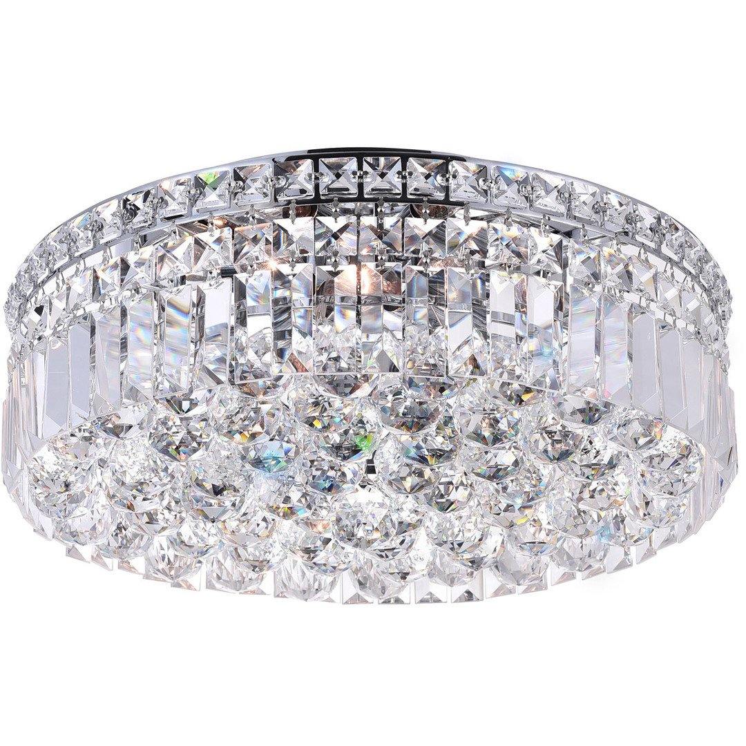 Chrome with Crystal Drop and Strand Round Flush Mount - LV LIGHTING