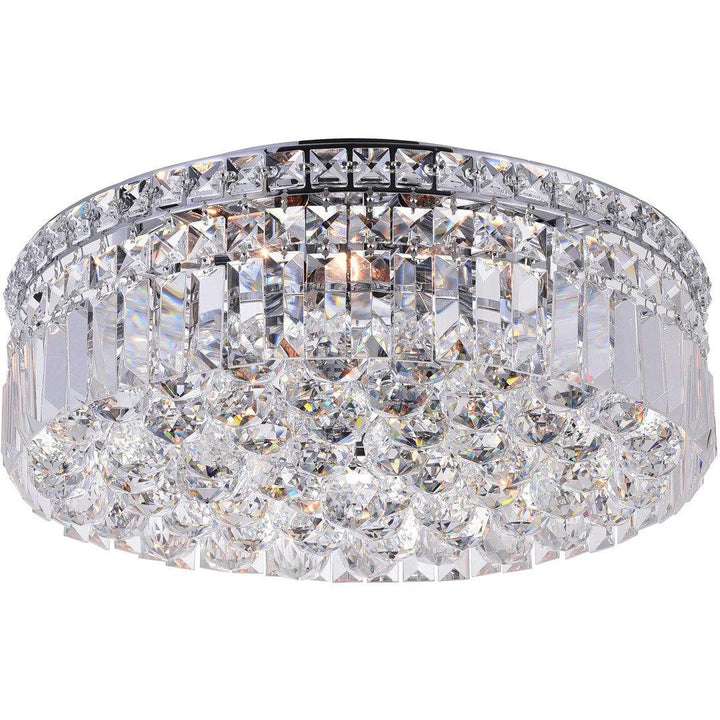 Chrome with Crystal Drop and Strand Round Flush Mount - LV LIGHTING