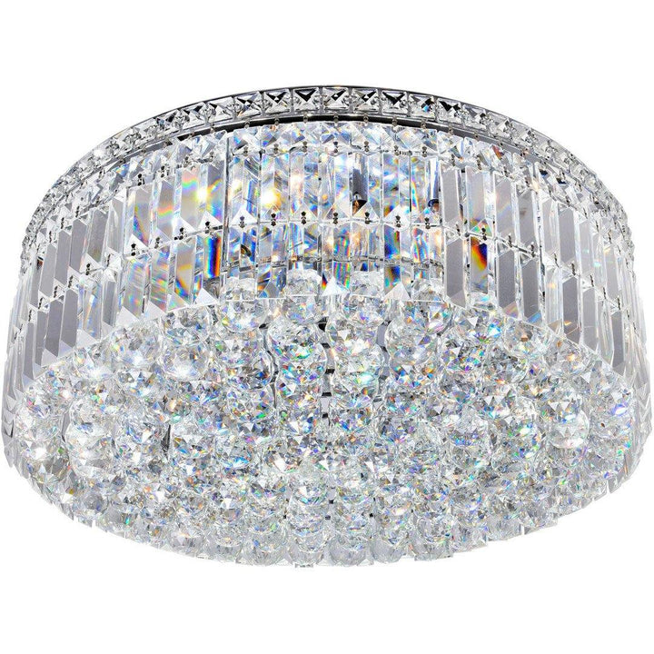 Chrome with Crystal Drop and Strand Round Flush Mount - LV LIGHTING