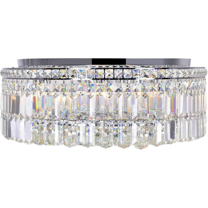 Chrome with Crystal Drop and Strand Round Flush Mount - LV LIGHTING